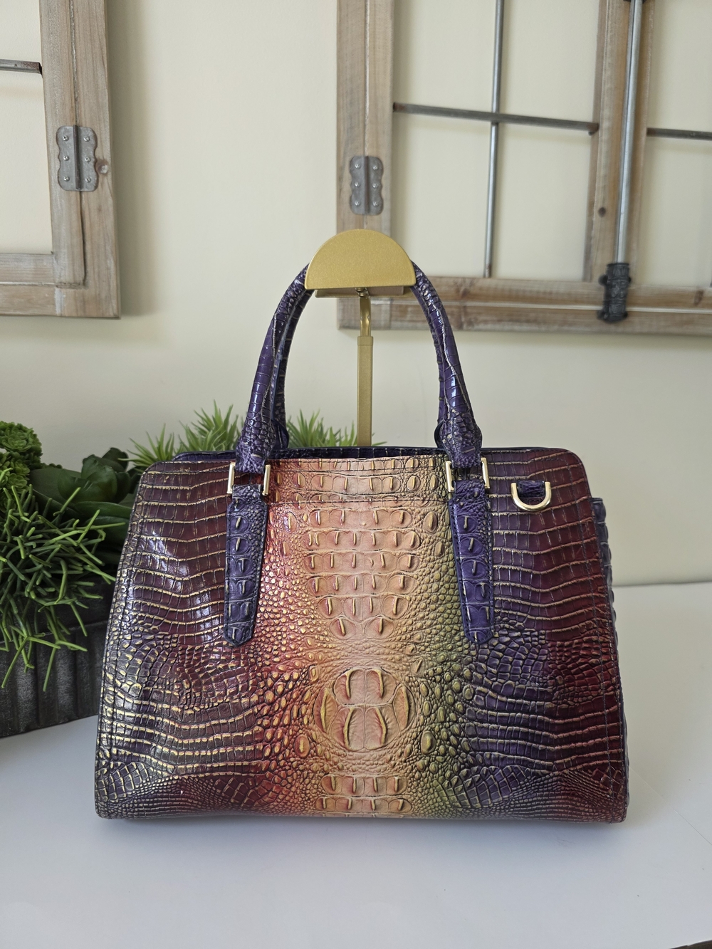 Brahmin Mini Asher Mojave Vineyard Embossed Leather Tote Crossbody - Picture 5 of 16